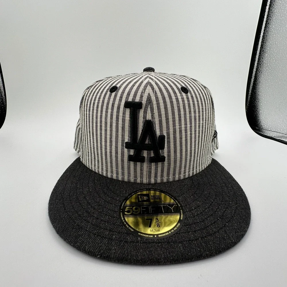 Los Angeles Dodgers Hat New Era 59FIFTY Striped Seersucker Fitted Size 7 3/8 NEW